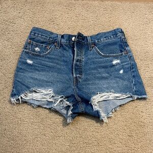 Levi's Medium Blue Distressed Denim Cutoff Shorts